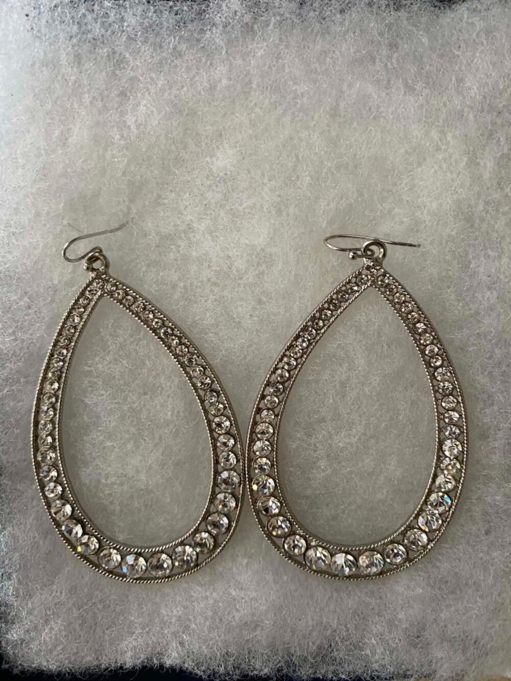 Silver Tear Drop Hoop Earrings Rhinestone Hoop Dangle Earrings